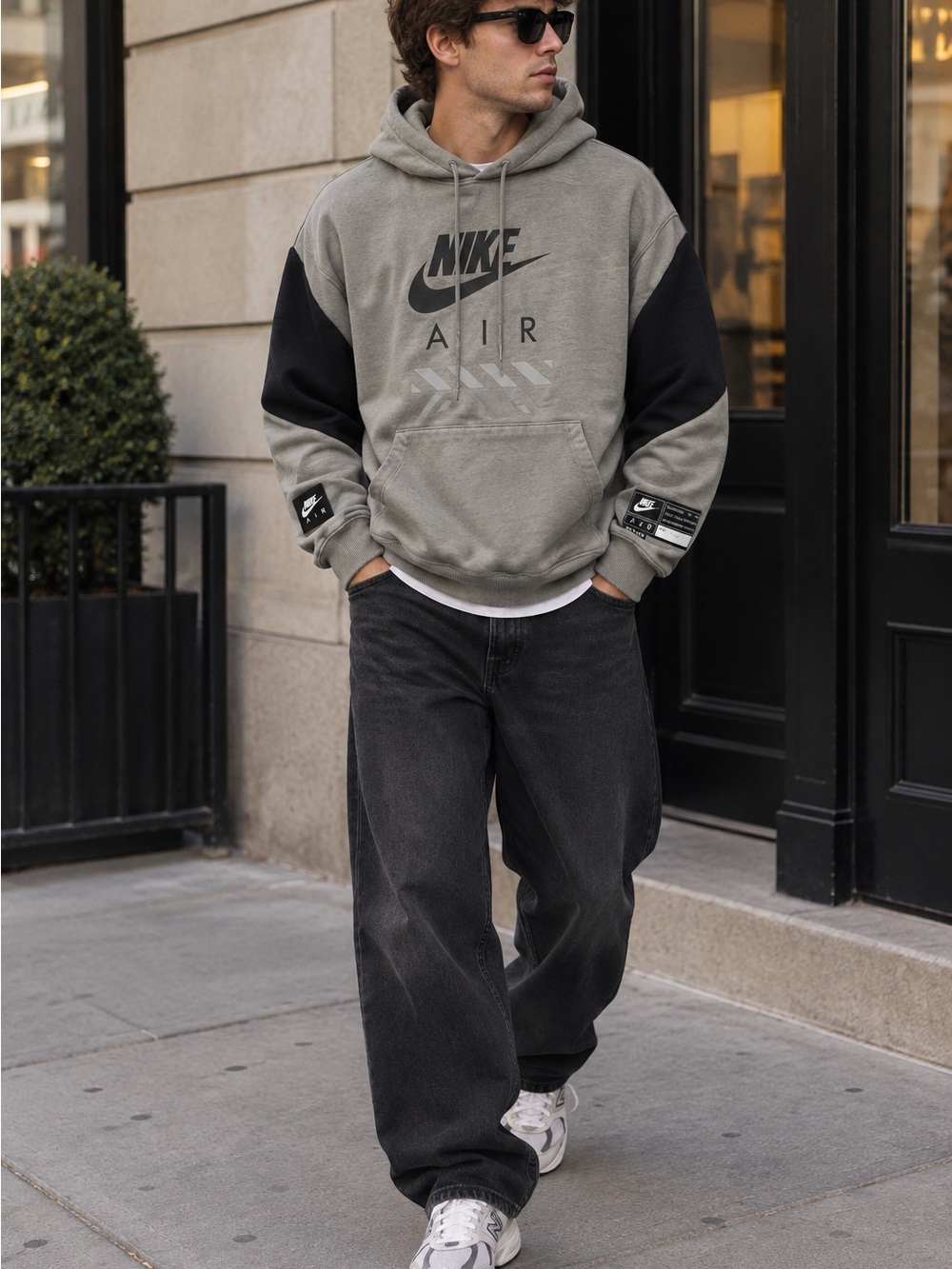 Nike Air Pullover Hoodie in Gray with Black Sleeves